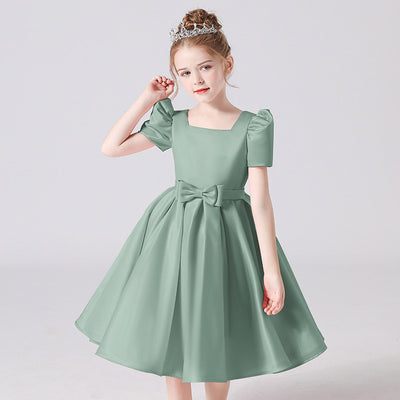 Cute Bowknot A-Line Princess Dress for Girls 3-12 Years | Ruffled & Square Neck