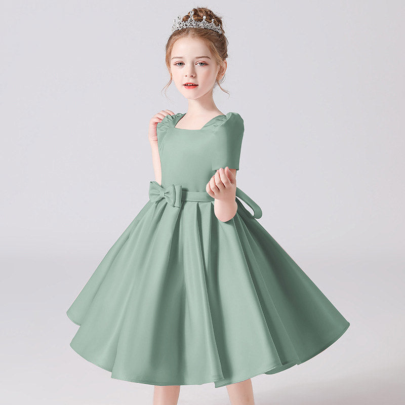Cute Bowknot A-Line Princess Dress for Girls 3-12 Years | Ruffled & Square Neck