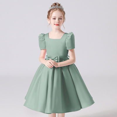 Cute Bowknot A-Line Princess Dress for Girls 3-12 Years | Ruffled & Square Neck