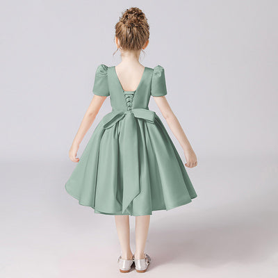 Cute Bowknot A-Line Princess Dress for Girls 3-12 Years | Ruffled & Square Neck