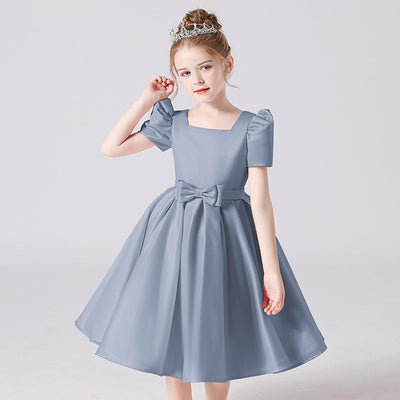 Cute Bowknot A-Line Princess Dress for Girls 3-12 Years | Ruffled & Square Neck
