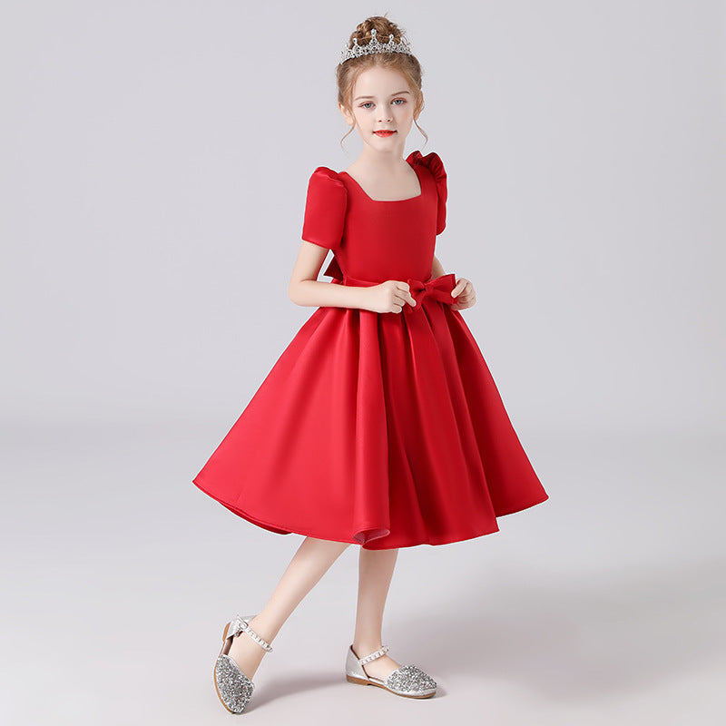 Cute Bowknot A-Line Princess Dress for Girls 3-12 Years | Ruffled & Square Neck