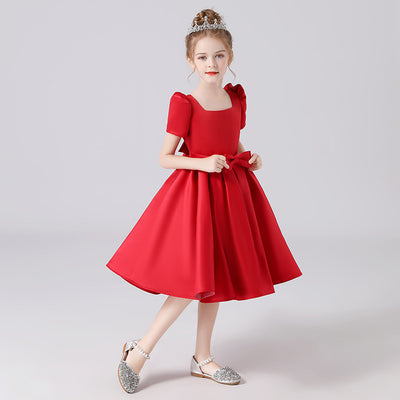 Cute Bowknot A-Line Princess Dress for Girls 3-12 Years | Ruffled & Square Neck