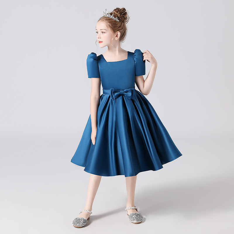 Cute Bowknot A-Line Princess Dress for Girls 3-12 Years | Ruffled & Square Neck