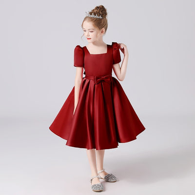 Cute Bowknot A-Line Princess Dress for Girls 3-12 Years | Ruffled & Square Neck