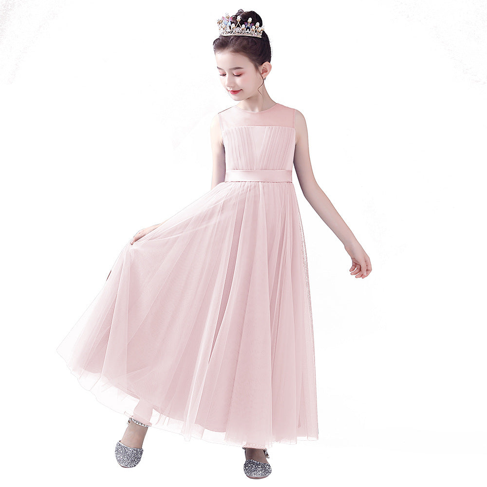 Blue A-line Tulle Flower Girl Princess Dress with Ribbon Tie for Girls