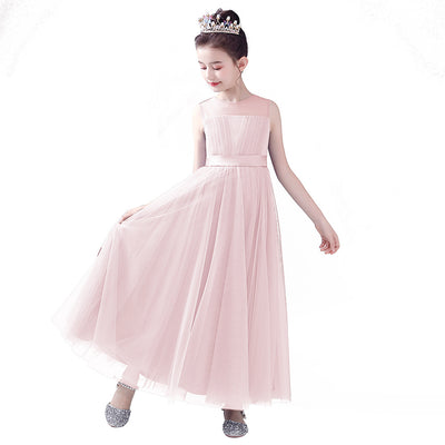 Blue A-line Tulle Flower Girl Princess Dress with Ribbon Tie for Girls