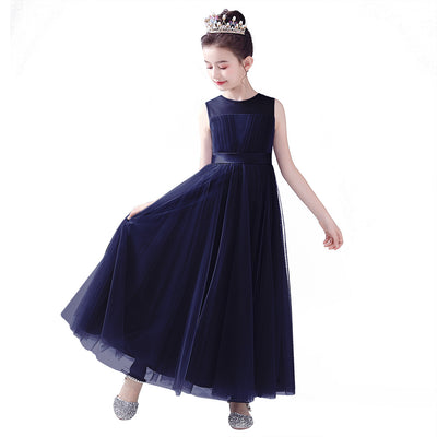 Blue A-line Tulle Flower Girl Princess Dress with Ribbon Tie for Girls