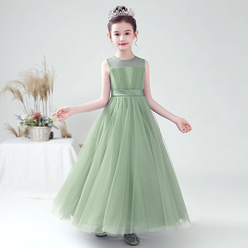 Blue A-line Tulle Flower Girl Princess Dress with Ribbon Tie for Girls