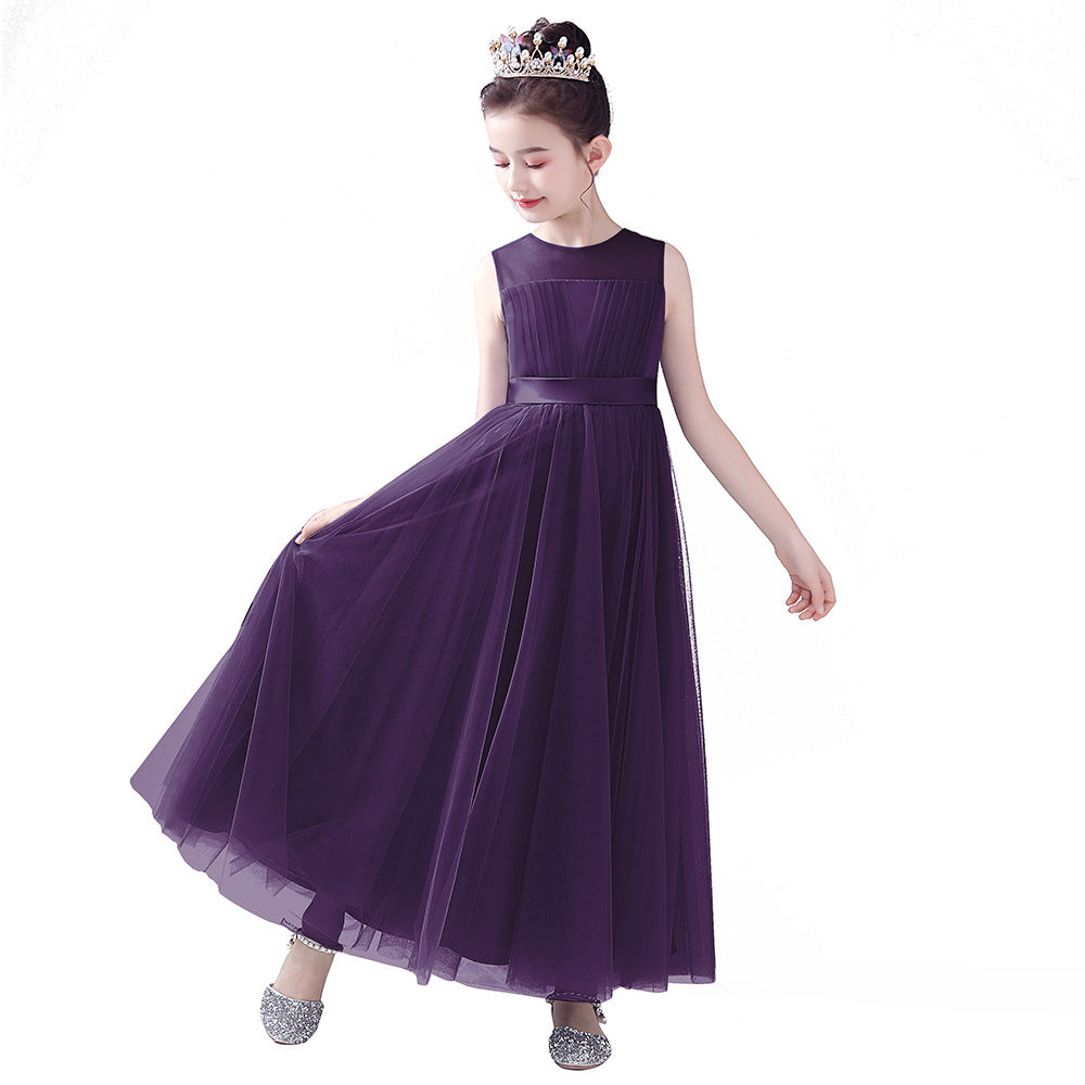 Blue A-line Tulle Flower Girl Princess Dress with Ribbon Tie for Girls