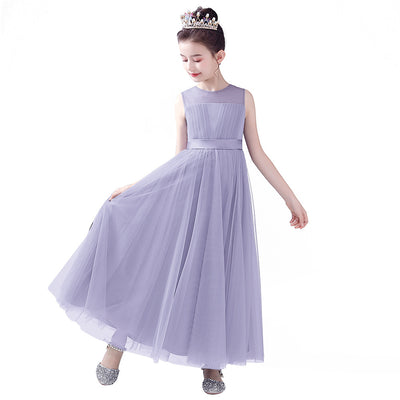 Blue A-line Tulle Flower Girl Princess Dress with Ribbon Tie for Girls