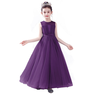 Blue A-line Tulle Flower Girl Princess Dress with Ribbon Tie for Girls