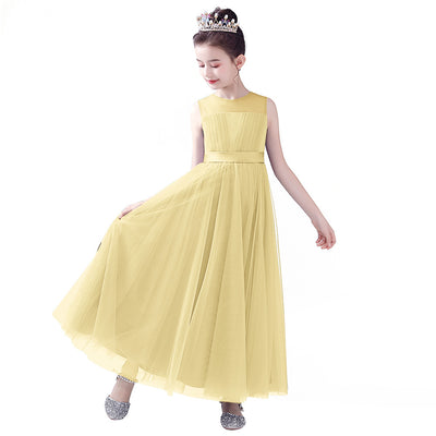 Blue A-line Tulle Flower Girl Princess Dress with Ribbon Tie for Girls