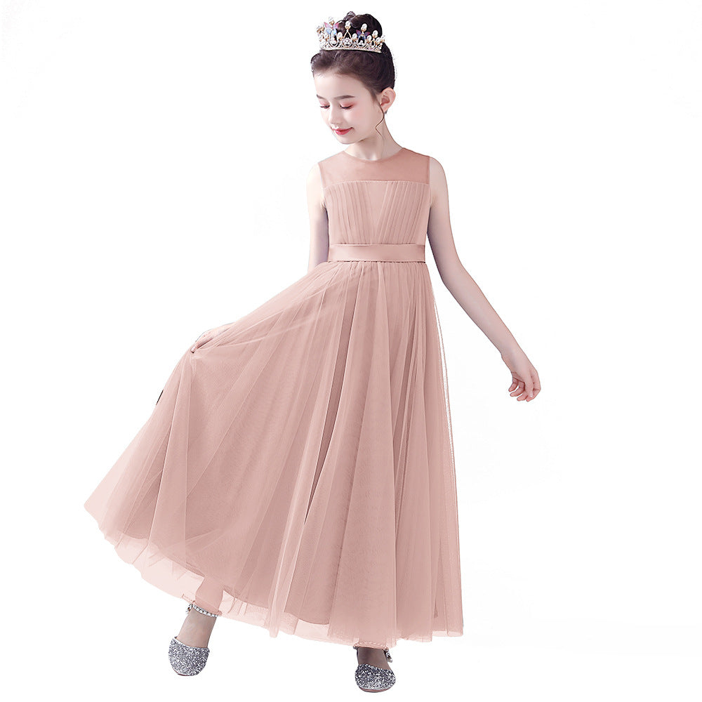 Blue A-line Tulle Flower Girl Princess Dress with Ribbon Tie for Girls