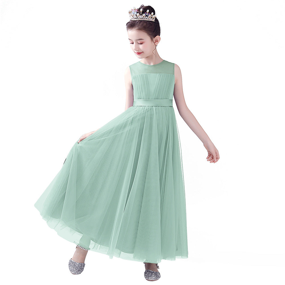 Blue A-line Tulle Flower Girl Princess Dress with Ribbon Tie for Girls