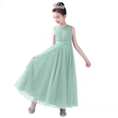 Blue A-line Tulle Flower Girl Princess Dress with Ribbon Tie for Girls