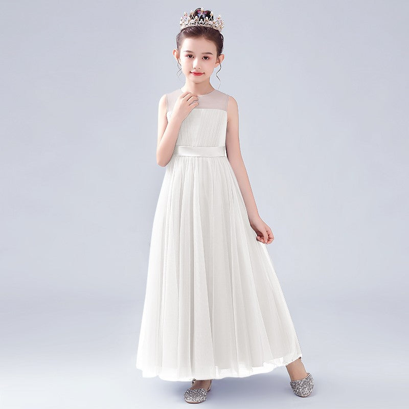 Blue A-line Tulle Flower Girl Princess Dress with Ribbon Tie for Girls