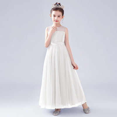 Blue A-line Tulle Flower Girl Princess Dress with Ribbon Tie for Girls