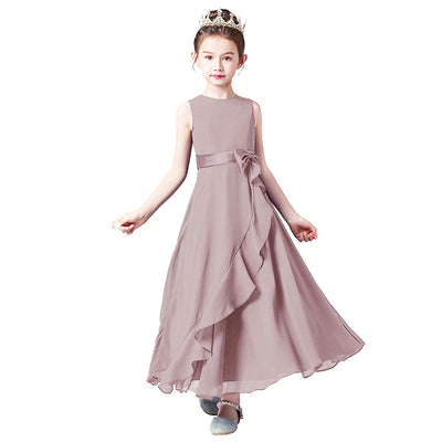 Cute Chiffon Bowknot A-Line Tea-Length Girl Dress – Perfect for Parties & Weddings