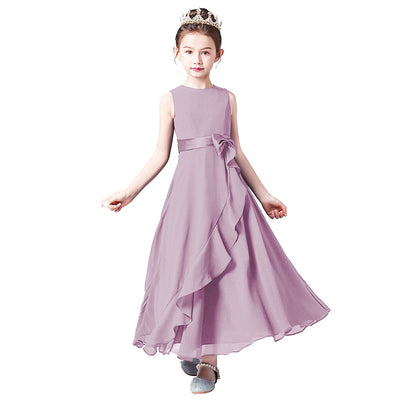Cute Chiffon Bowknot A-Line Tea-Length Girl Dress – Perfect for Parties & Weddings