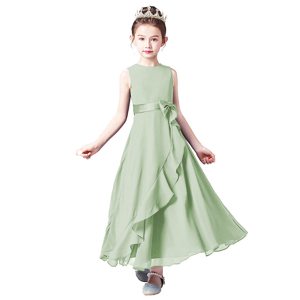 Cute Chiffon Bowknot A-Line Tea-Length Girl Dress – Perfect for Parties & Weddings