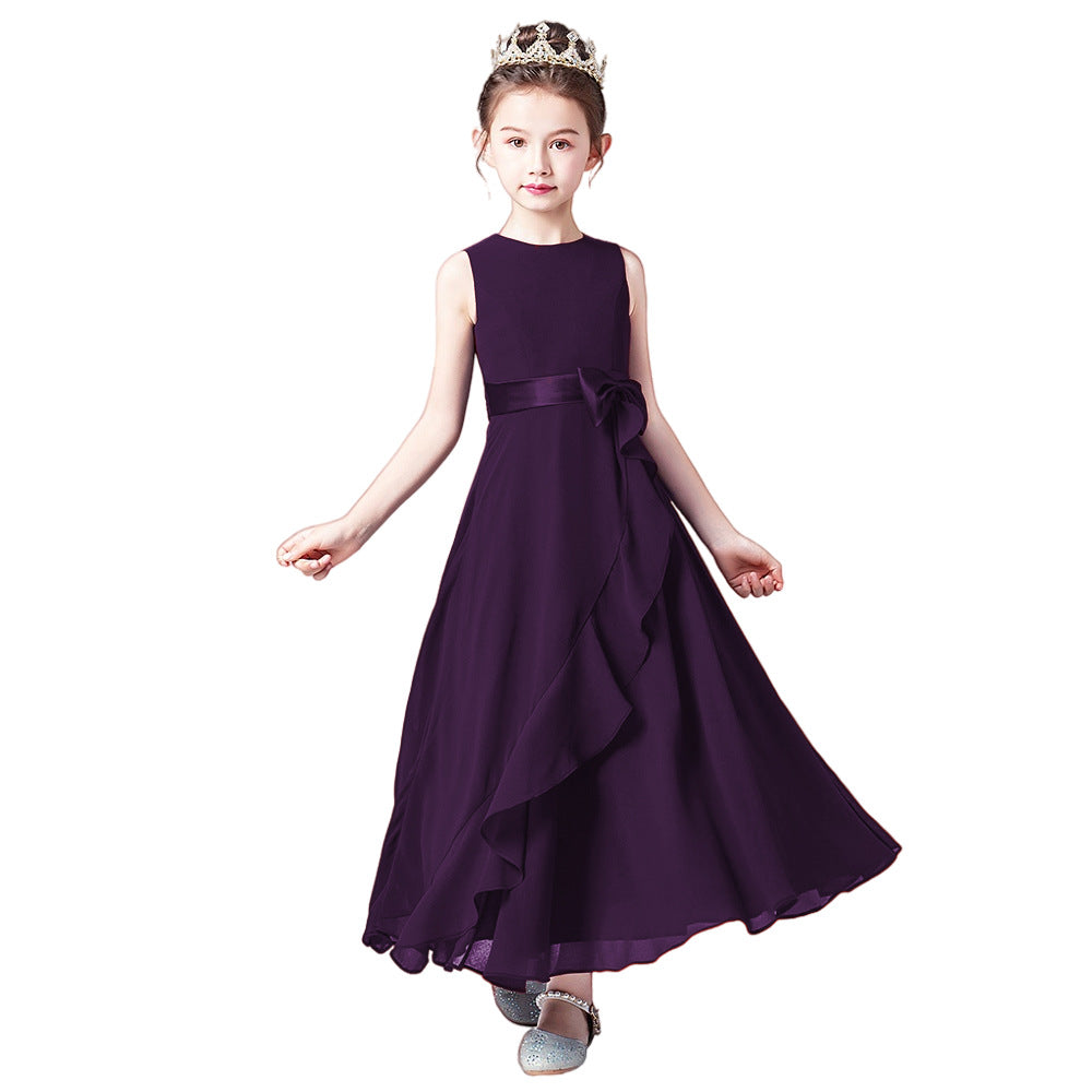 Cute Chiffon Bowknot A-Line Tea-Length Girl Dress – Perfect for Parties & Weddings