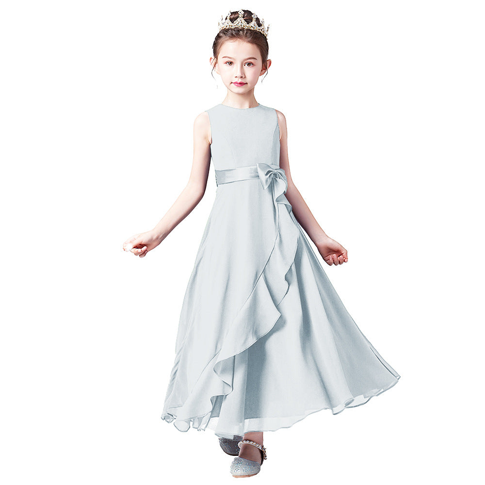 Cute Chiffon Bowknot A-Line Tea-Length Girl Dress – Perfect for Parties & Weddings