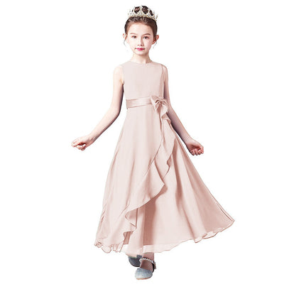 Cute Chiffon Bowknot A-Line Tea-Length Girl Dress – Perfect for Parties & Weddings