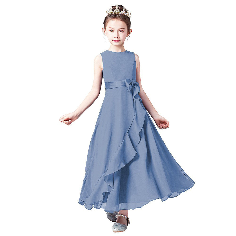 Cute Chiffon Bowknot A-Line Tea-Length Girl Dress – Perfect for Parties & Weddings