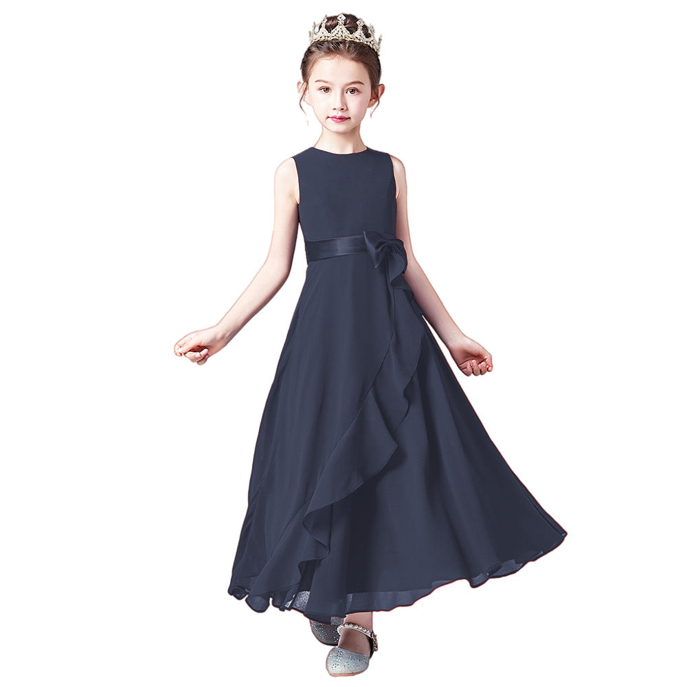 Cute Chiffon Bowknot A-Line Tea-Length Girl Dress – Perfect for Parties & Weddings