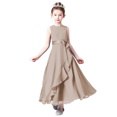 Cute Chiffon Bowknot A-Line Tea-Length Girl Dress – Perfect for Parties & Weddings