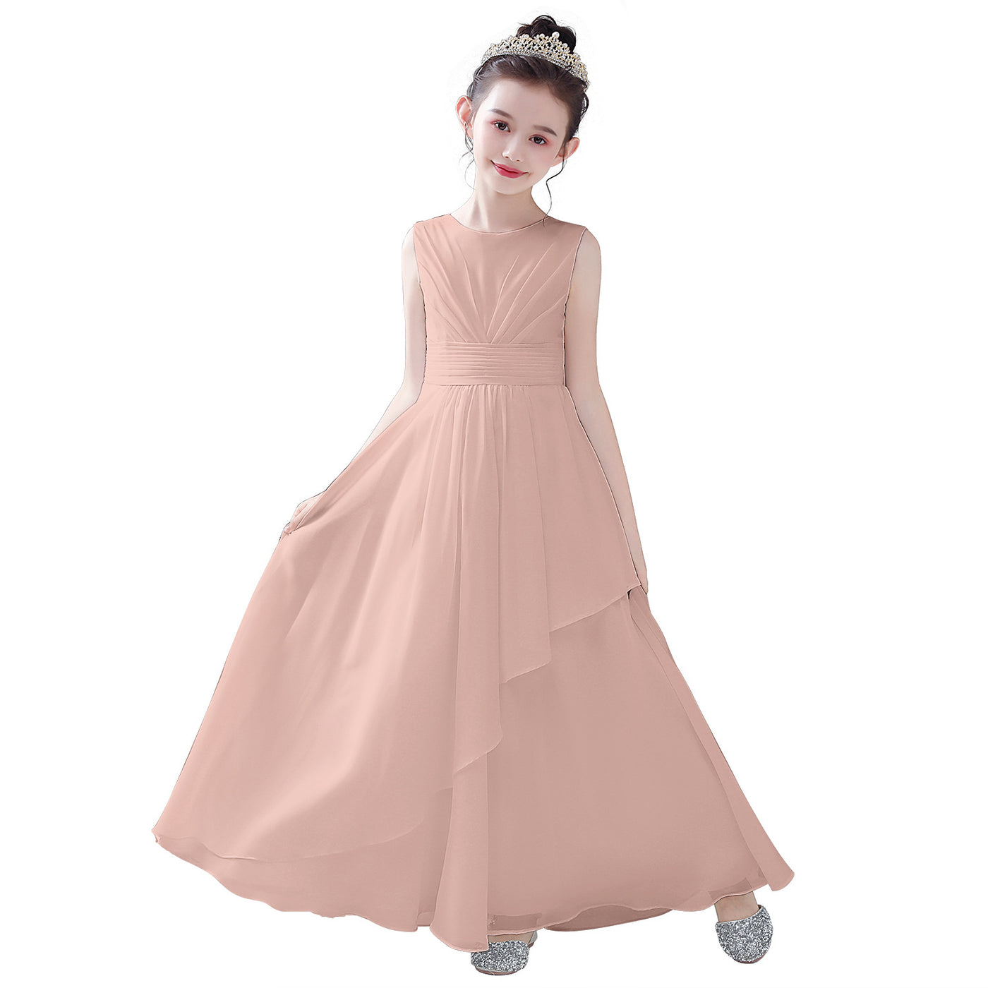 Cute A-line Chiffon Maxi Dress for Girls – Tiered Skirt Party & Formal Dress