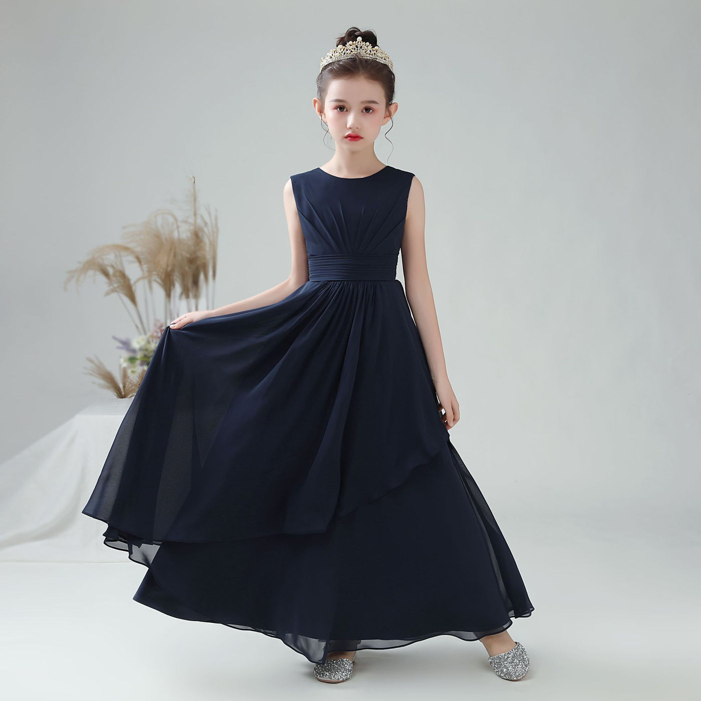 Cute A-line Chiffon Maxi Dress for Girls – Tiered Skirt Party & Formal Dress