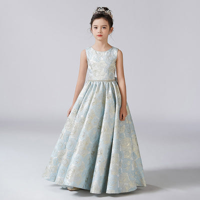Cute A-Line Floral Maxi Satin Dress for Girls – Flower Girl, Party & Formal