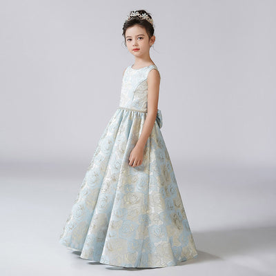 Cute A-Line Floral Maxi Satin Dress for Girls – Flower Girl, Party & Formal