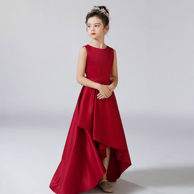 Cute A-Line High-Low Satin Dress with Ribbon for Girls 3-12 Years