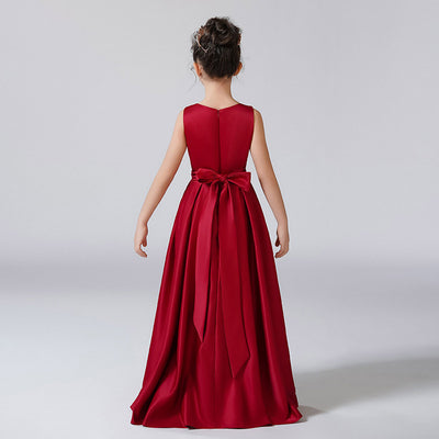 Cute A-Line High-Low Satin Dress with Ribbon for Girls 3-12 Years