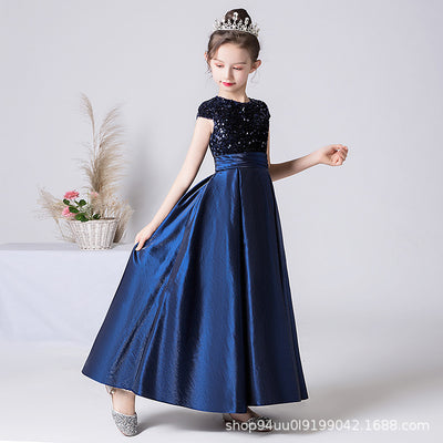 Cute Maxi A-line Velvet & Satin Girl's Dress for Parties & Weddings, Ages 3-12