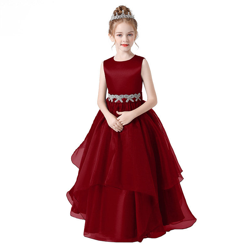 Navy Blue Maxi Tulle Flower Girl Dress with Sequins & Tiered Skirt for Girls 3-12