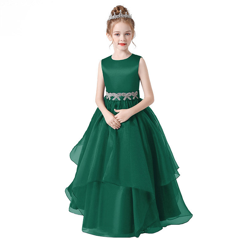 Navy Blue Maxi Tulle Flower Girl Dress with Sequins & Tiered Skirt for Girls 3-12