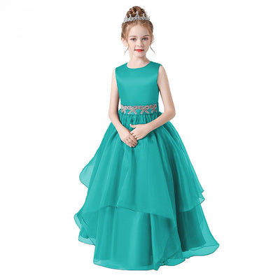 Navy Blue Maxi Tulle Flower Girl Dress with Sequins & Tiered Skirt for Girls 3-12