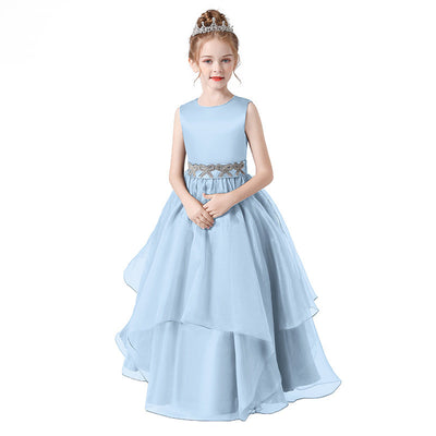 Navy Blue Maxi Tulle Flower Girl Dress with Sequins & Tiered Skirt for Girls 3-12