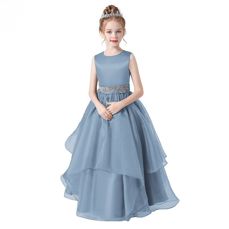 Navy Blue Maxi Tulle Flower Girl Dress with Sequins & Tiered Skirt for Girls 3-12