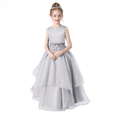 Navy Blue Maxi Tulle Flower Girl Dress with Sequins & Tiered Skirt for Girls 3-12