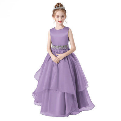 Navy Blue Maxi Tulle Flower Girl Dress with Sequins & Tiered Skirt for Girls 3-12