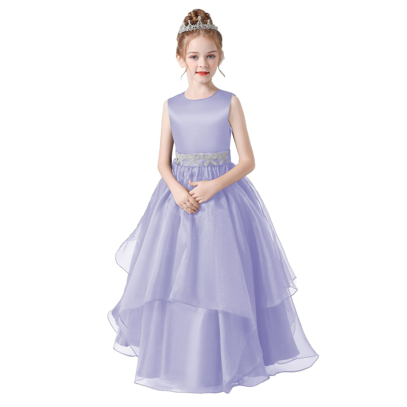 Navy Blue Maxi Tulle Flower Girl Dress with Sequins & Tiered Skirt for Girls 3-12