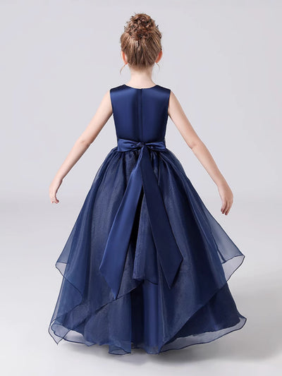Navy Blue Maxi Tulle Flower Girl Dress with Sequins & Tiered Skirt for Girls 3-12
