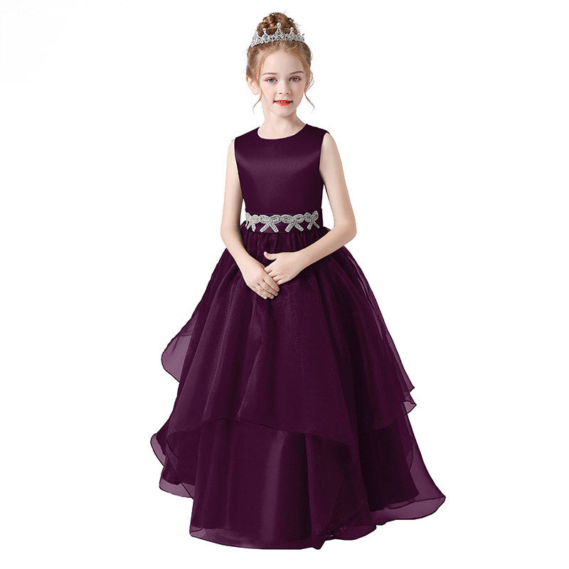 Navy Blue Maxi Tulle Flower Girl Dress with Sequins & Tiered Skirt for Girls 3-12