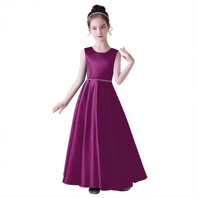 A-Line Satin Maxi Dress for Girls with Sequins – Party, Wedding & Performance