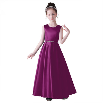 A-Line Satin Maxi Dress for Girls with Sequins – Party, Wedding & Performance